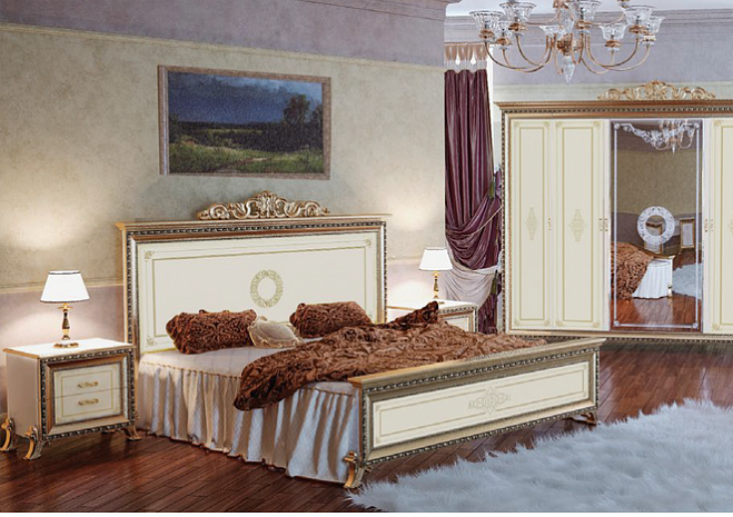 Классическая двуспальная кровать Веронезе слоновая кость фото 1