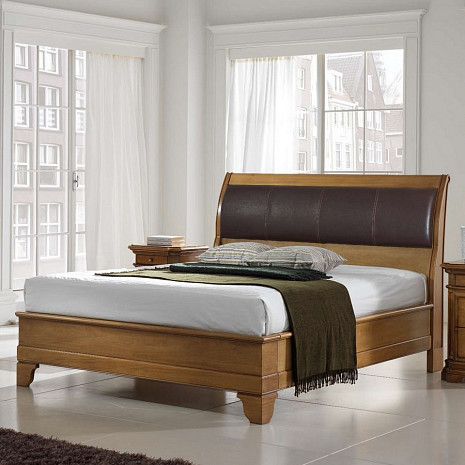 Кровать двуспальная классическая Margot с кожаным изголовьем фото 1