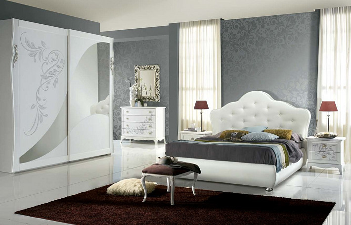 Кровать двуспальная белая в эко коже Flordaliso фото 2