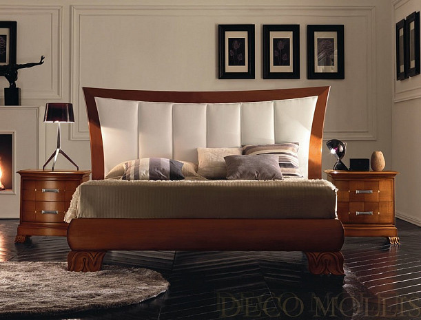 Кровать двуспальная с мягким изголовьем вишня Riva фото 1